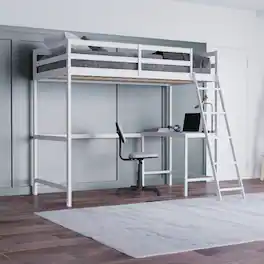 Emma + Oliver - Wooden Loft Bed Frame with Integrated Desk and Ladder - White