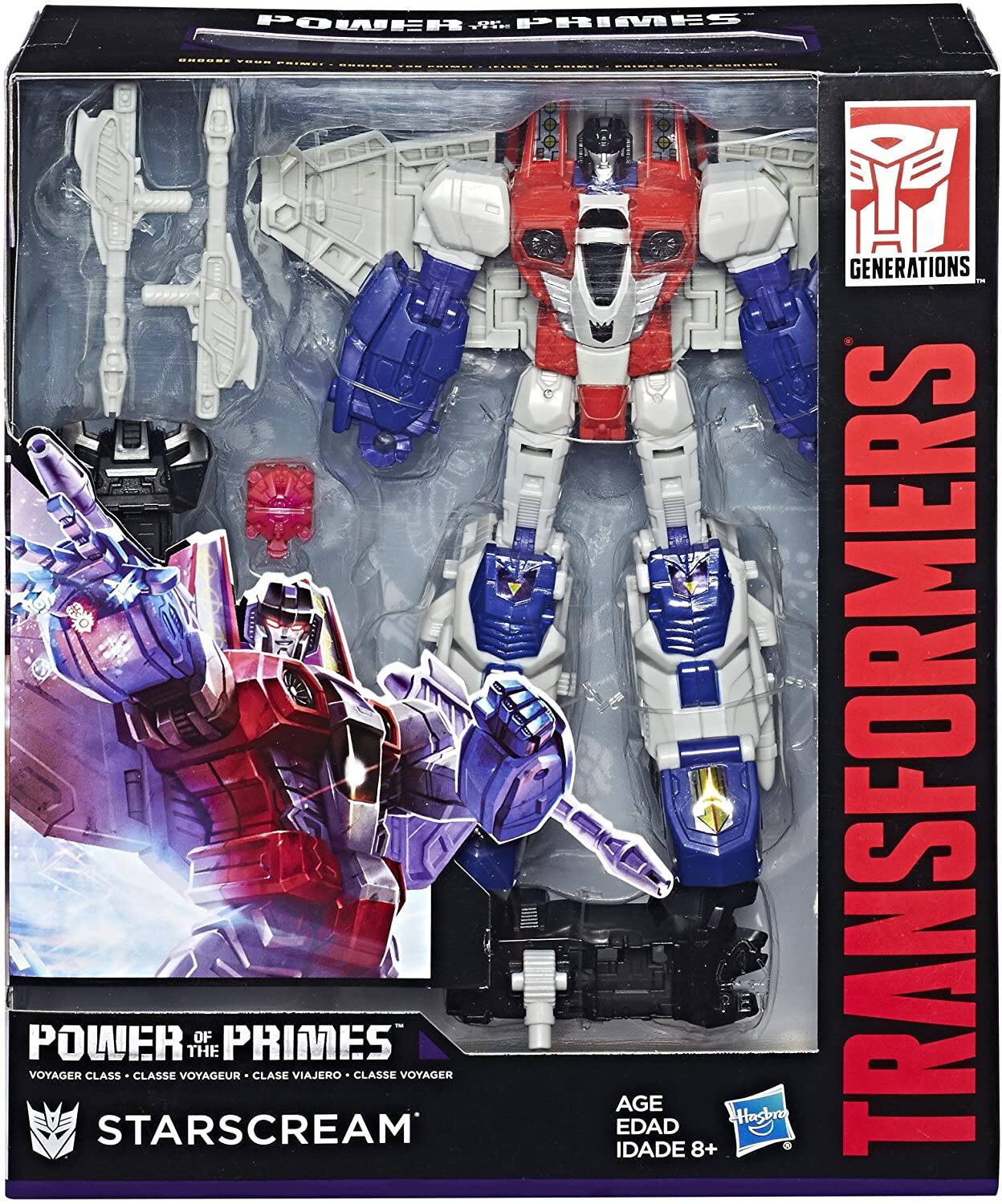 POWER OF THE PRIMES  
GENERATIONS  
VOYAGER CLASS  
CLASSE VOYAGEUR  
CLASSE VIAJERO  
CLASSE VOYAGER  
STARSCREAM  
AGE EDAD IDADE 8+  
Hasbro  
TRANSFORMERS