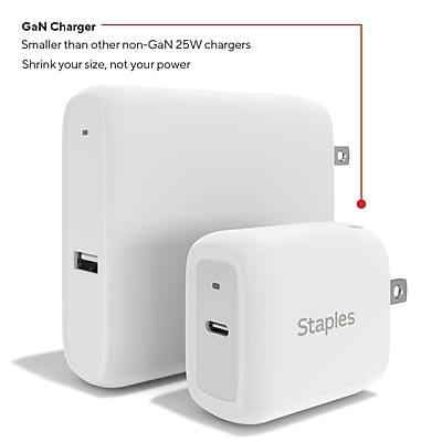 GaN Charger  
Smaller than other non-GaN 25W chargers  
Shrink your size, not your power  
Staples
