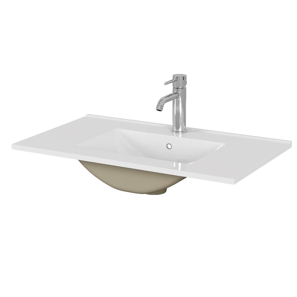 Back. Loheer - Loheer 30 inch white ceramic bathroom sink with pre-drilled faucet hole for easy installation - White.