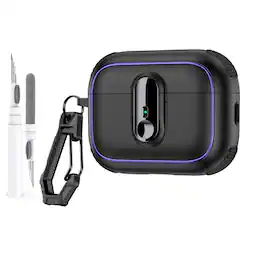 Dteck - Case For Airpods Pro 3rd Gen (2025) Shockproof Drop Protection Safe Lock Cover With Cleaning Pen & Keychain - Black