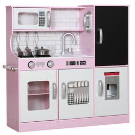 Ecooso - Pretend Play Kitchen for Kids with Phone, Chalkboard, Towel Rack, Ice Maker, Accessories, and Storage - Pink