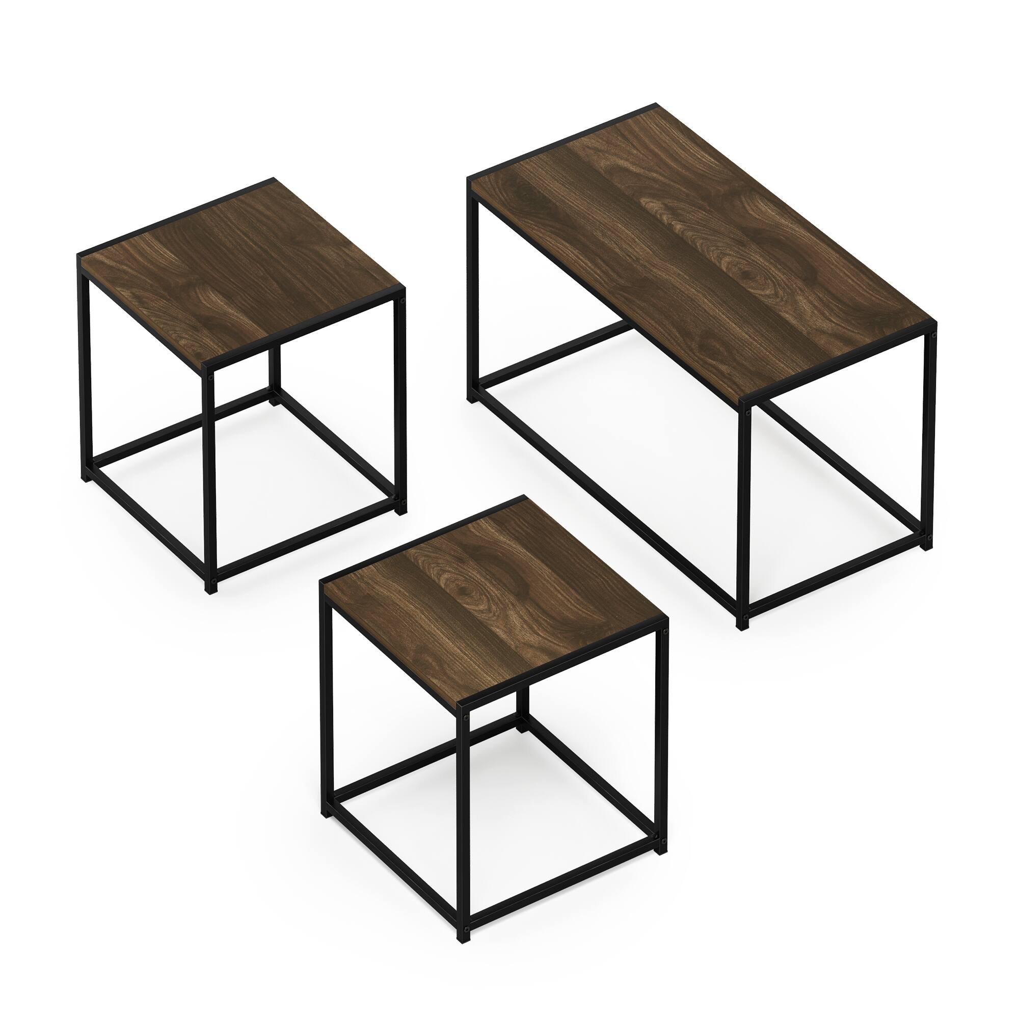 Front. Furinno - Camnus Modern Living Room Table Set with One Coffee Table and Two End Tables - Columbia Walnut.