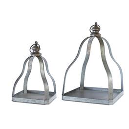 BreeBe - Galvanized Metal Lantern with Open Design (Set of 2) - Grey, Black