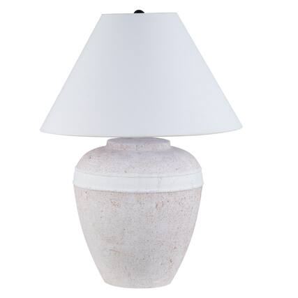 Front. Hudson&Canal - Chiara 23" Tall Ceramic Table Lamp with Fabric Shade in White Terracotta/White - White.