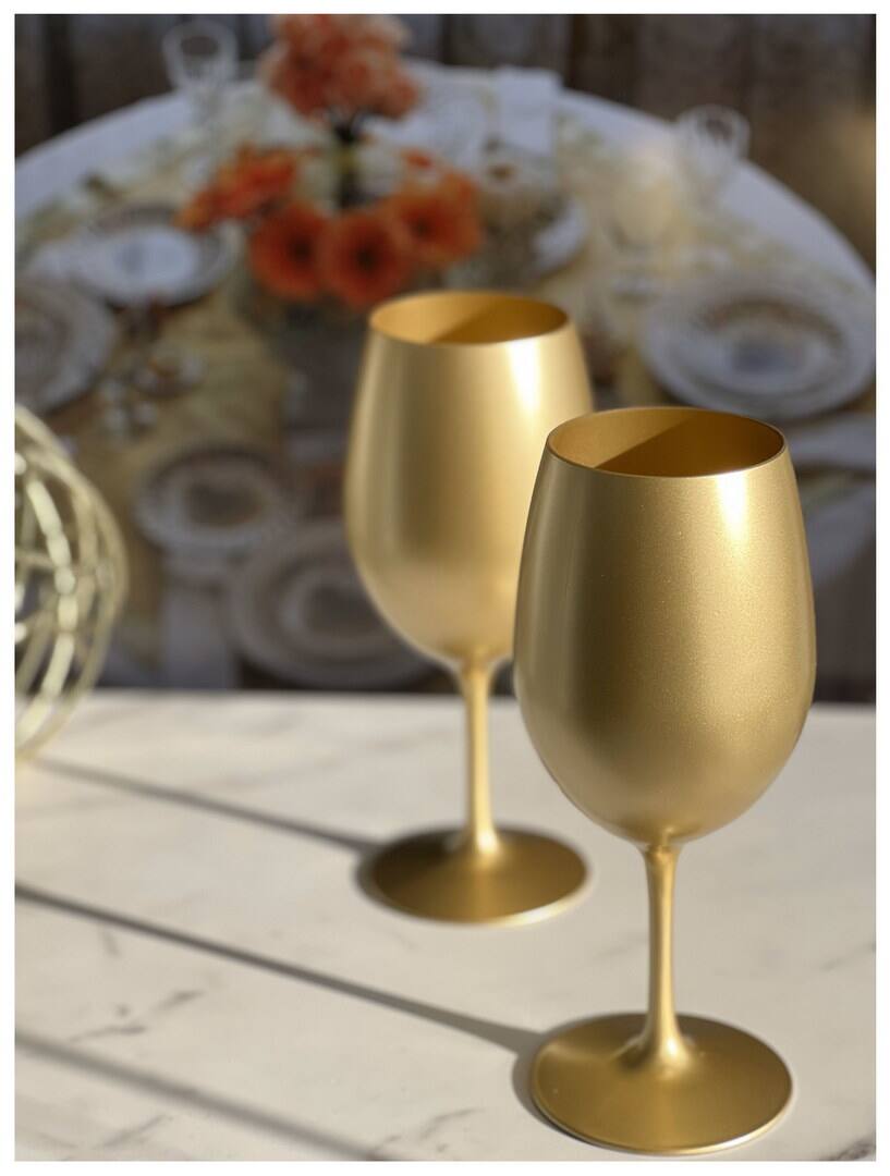 Alt View 1. APRILSOUL - Metallic Gold Plastic Wine Glasses Set of 4 BPA Free Acrylic Unbreakable Red White Wine Glasses - Gold.