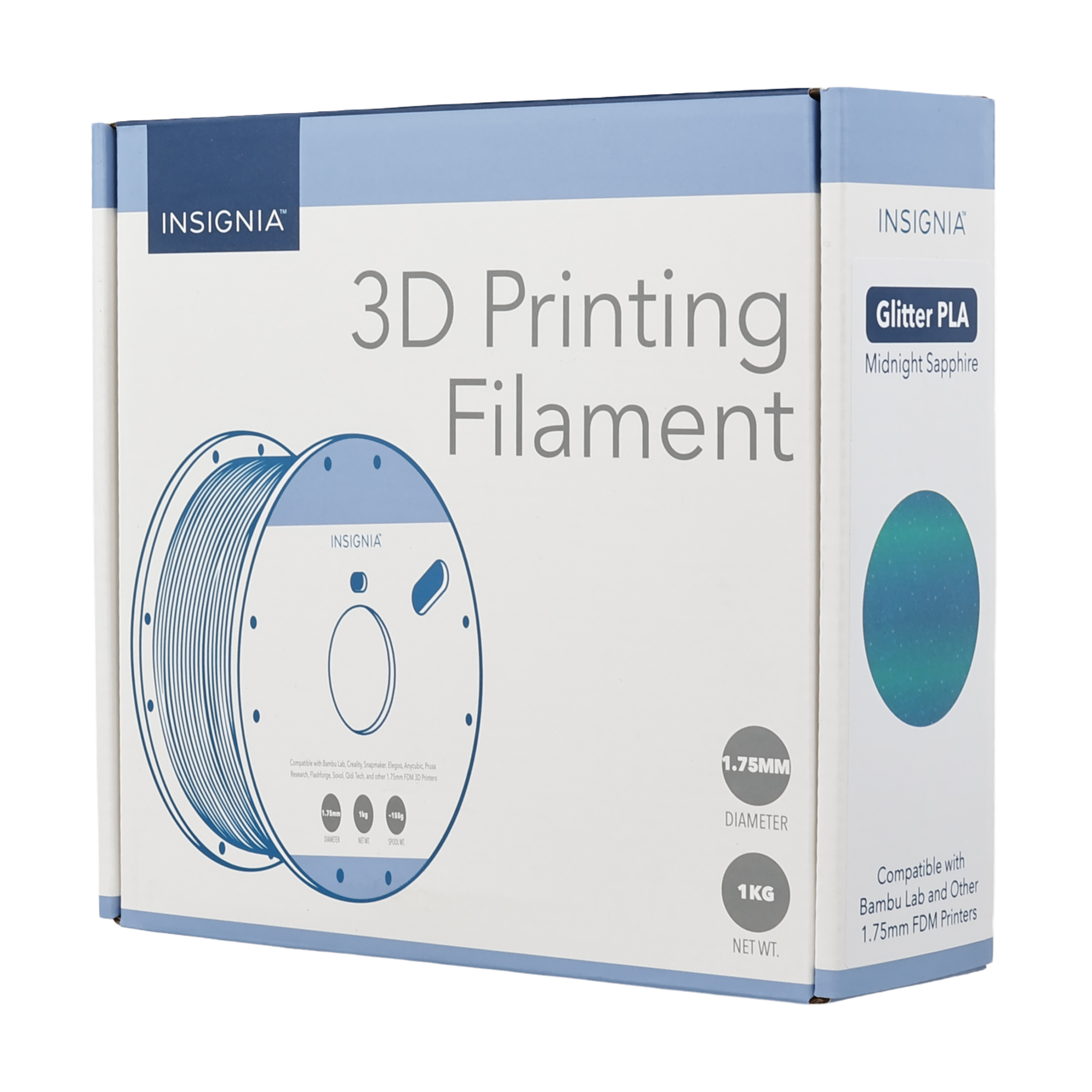 INSIGNIA 3D Printing Glitter PLA Midnight Sapphire Filament 1.75MM - 20E DIAMETER 1KG NET WT. Compatible with Lab and Other Bambu Printers 1.75mm FDM