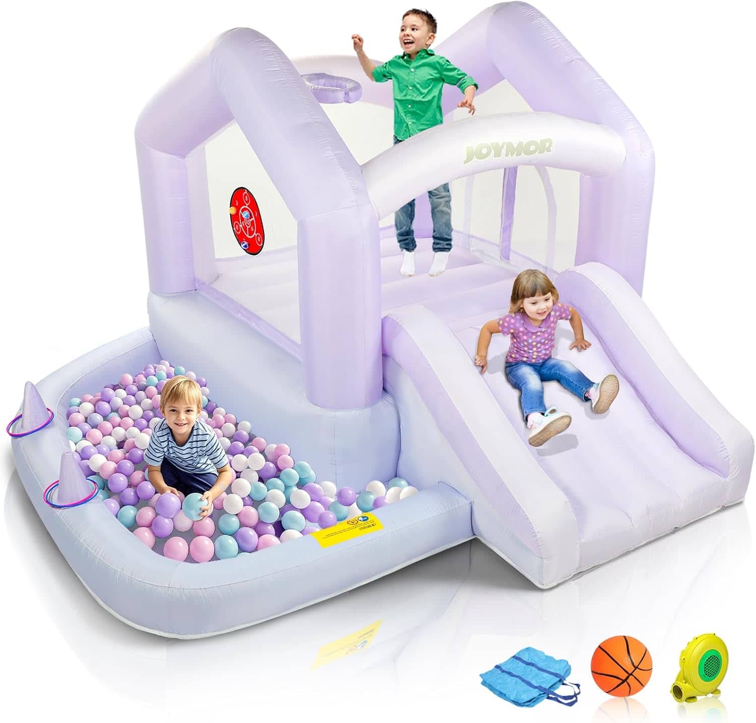 Front. Winado - 6 in 1 Grandient Style Inflatable Bounce House for Ages 3-6 w/Ball Pit, Ring-Toss Game, Basketball Hoop and Slide.
