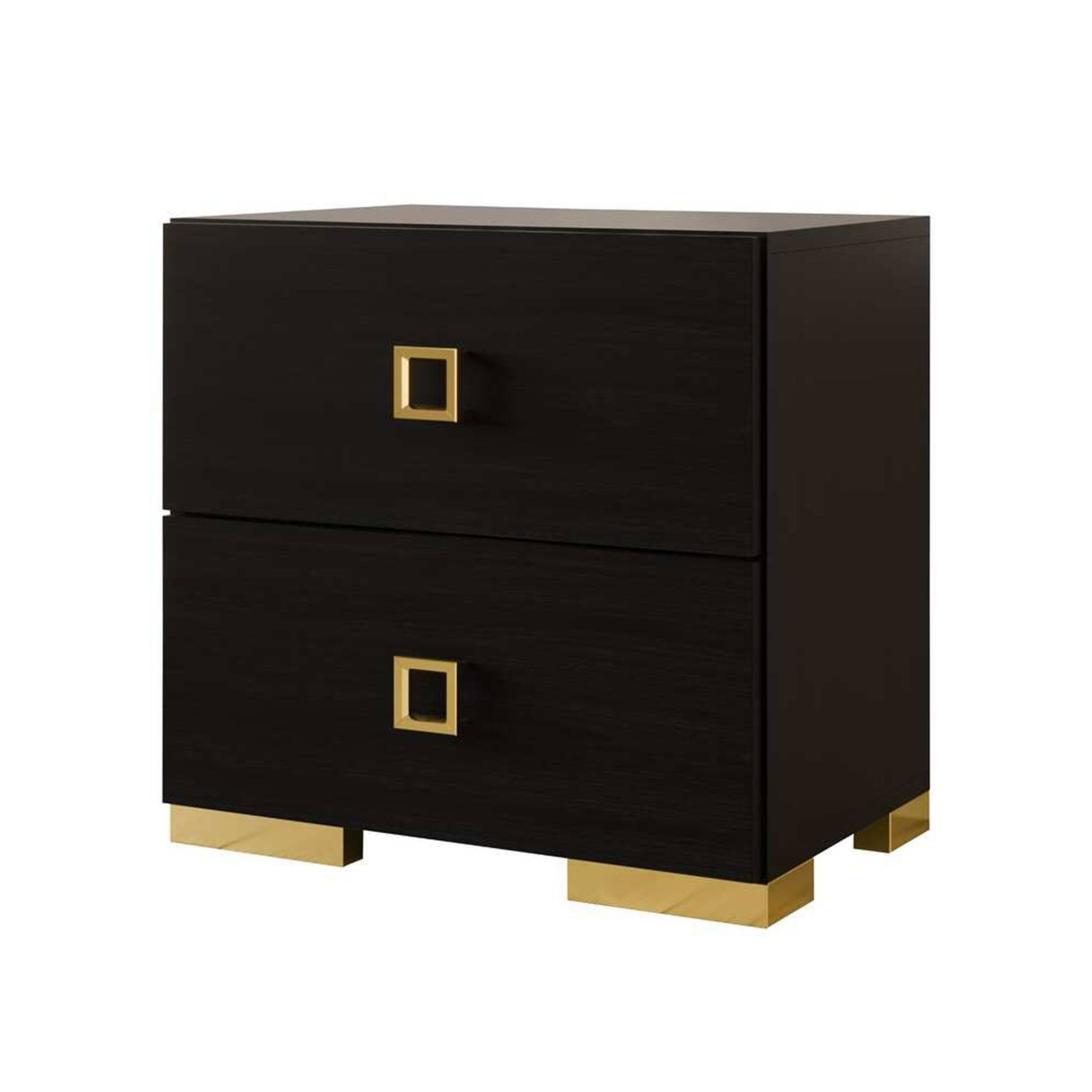 Manhattan Lane - Lati Nightstand, 2 Drawers, 24 Inch - Black, Gold, Chrome