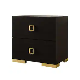 Manhattan Lane - Lati Nightstand, 2 Drawers, 24 Inch - Black, Gold, Chrome