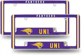 Rico Industries - Northern Iowa UNI NCAA Panthers (Set of 2) Chrome Metal License Plate Frames with Bold Full Frame Design - Multi