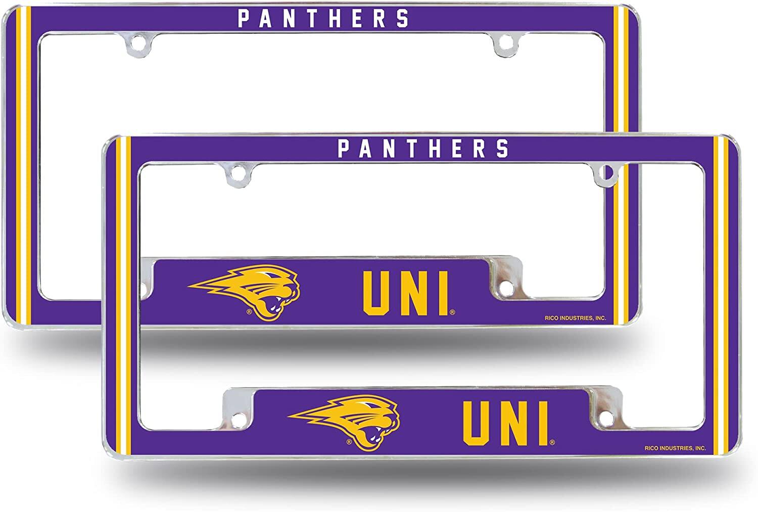 Northern Iowa UNI NCAA Panthers (Set of 2) Chrome Metal License Plate Frames with Bold Full Frame Design