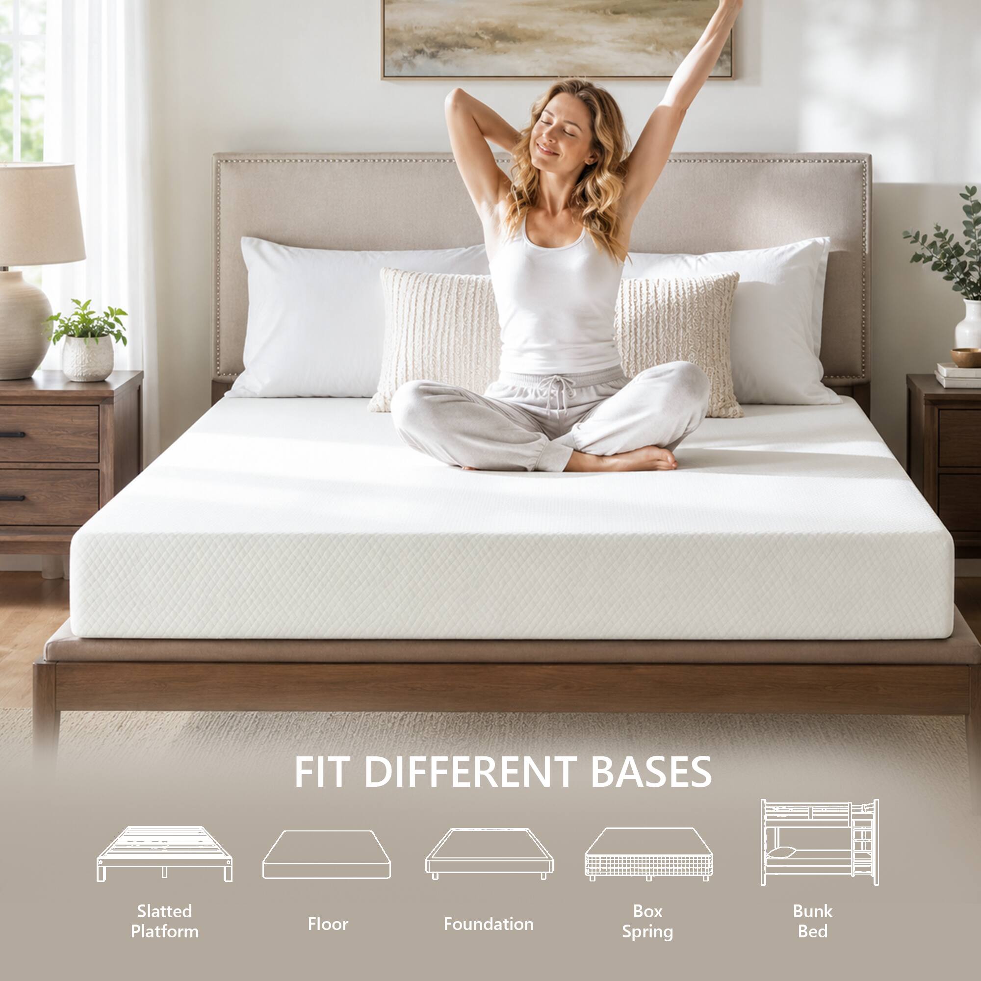 FIT DIFFERENT BASES  
Slatted Platform  
Floor  
Foundation  
Box Spring  
Bunk Bed