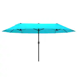 Outsunny - Extra Large 15 ft Patio Umbrella, Double-Sided Large Outdoor Umbrella with Crank Handle and Air Vents for Backyard - Blue