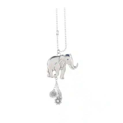Front. Ganz - Ganz Silver Walking Elephant Car Charm 7.5 inch with Silver Chain - Silver.