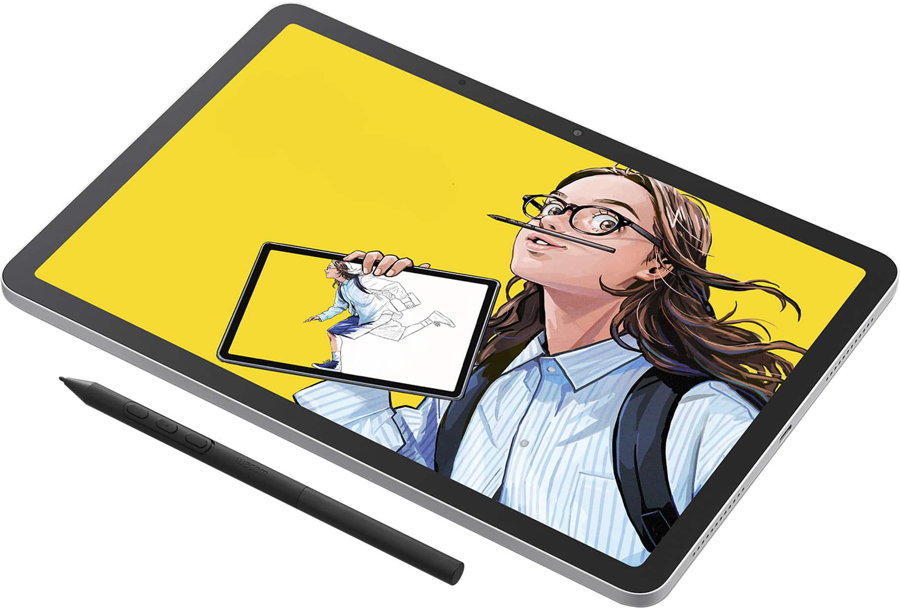 Alt View 1. Wacom - MovinkPad 11, Android Mobile Drawing Tablet, 11" with Battery-Free Slim Pro Pen 3, 8GB RAM/128 GB Storage - Silver.