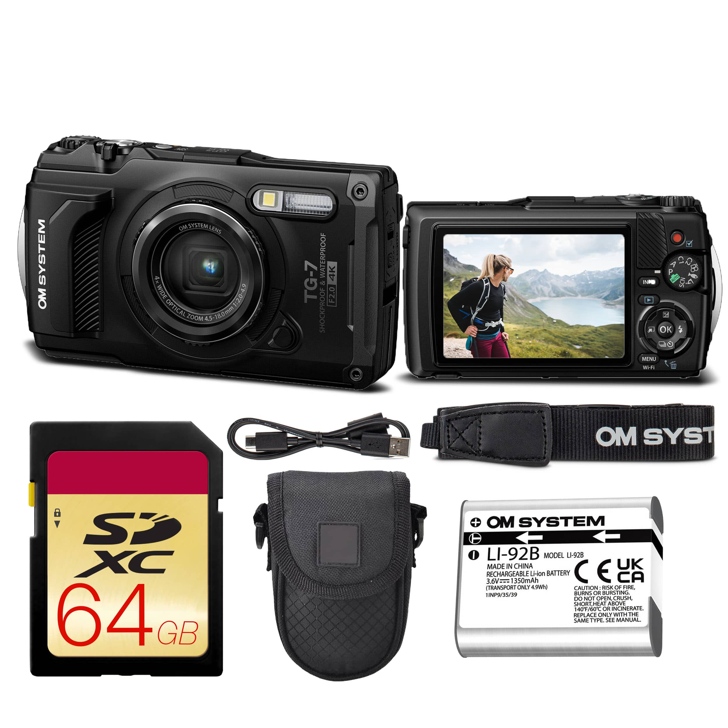 OM System - Tough TG-7 Digital Camera Bundle (Black) (V110030BU000) + 64GB Card + Case price history on PriceWatchPro