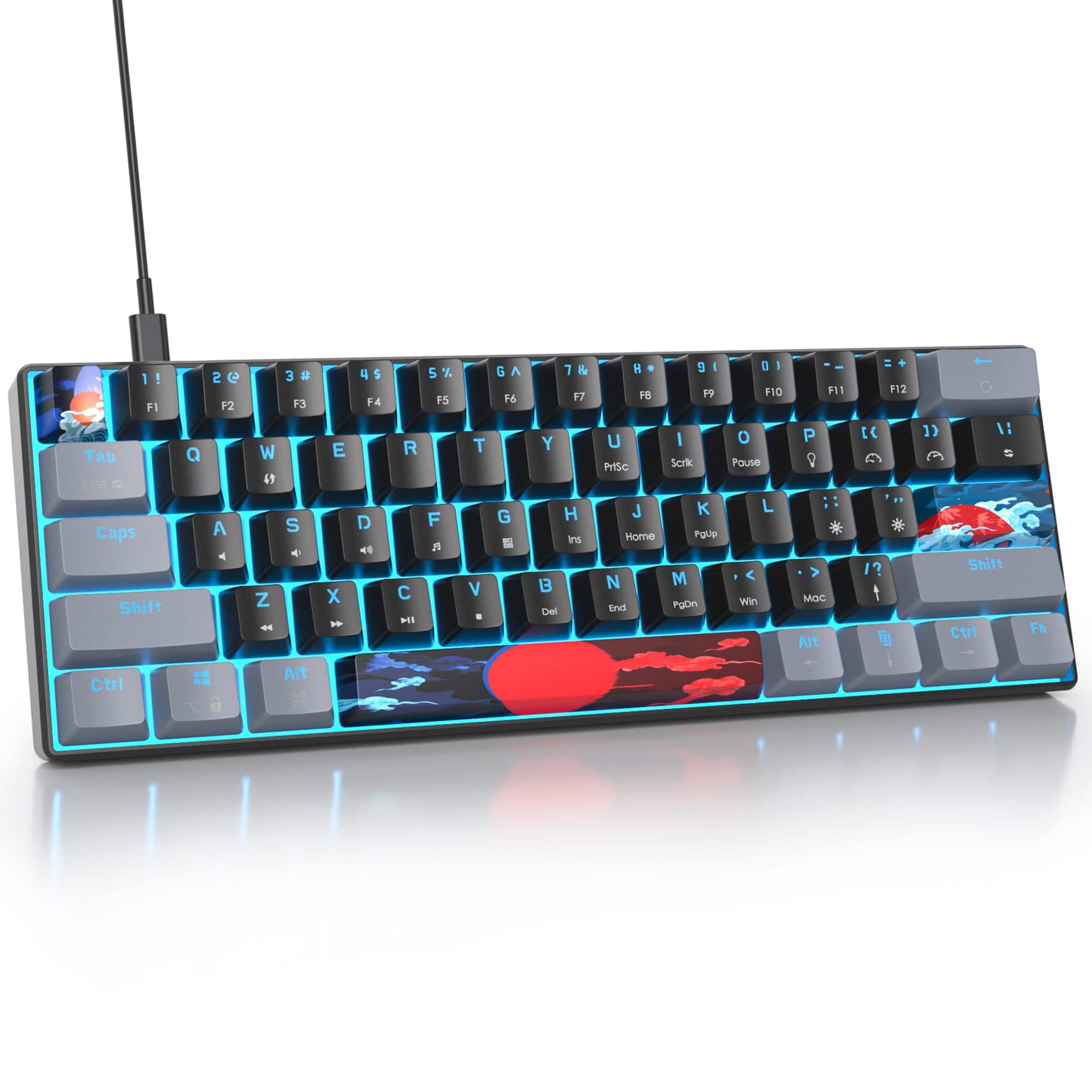 Live At Space - Wired 65% Mechanical Gaming With Blue 60% Ultra Compact Rgb Backlit Keys N-key Rollover For Pc Ps5 Xbox 【Portable 65% - Dark/ Blue Switch