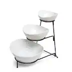 Front. Gibson - Gibson Elite Gracious Dining 3 Tier Bowl Server Set with Metal Stand - White.