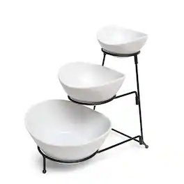 Gibson - Elite Gracious Dining 3 Tier Bowl Server Set with Metal Stand - White