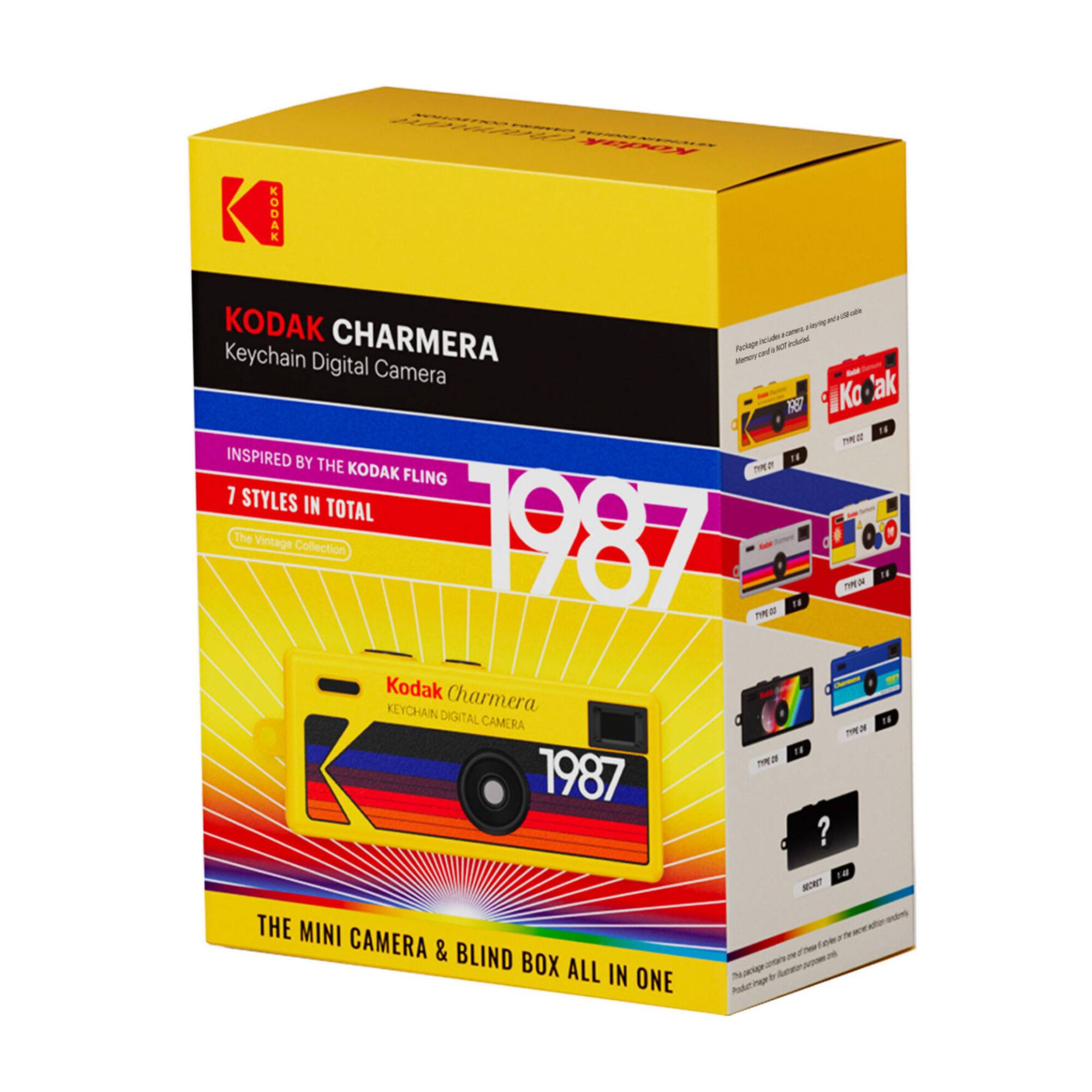 KODAK IDT MAYEY - - p  
KODAK CHARMERA -  - - T  
fectge cd . - Keychain Digital Camera - -  
Kooak Ko ak T 2  
INSPIRED BY THE 2 KODAK FLING  
7 STYLES IN TOTAL The Vintage Collection 1987  
2 n Kodak Charmera KEYCHAIN DIGITAL CAMERA BE T2 2 - a 1987 ?  
THE MINI CAMERA & BLIND BOX ALL IN ONE