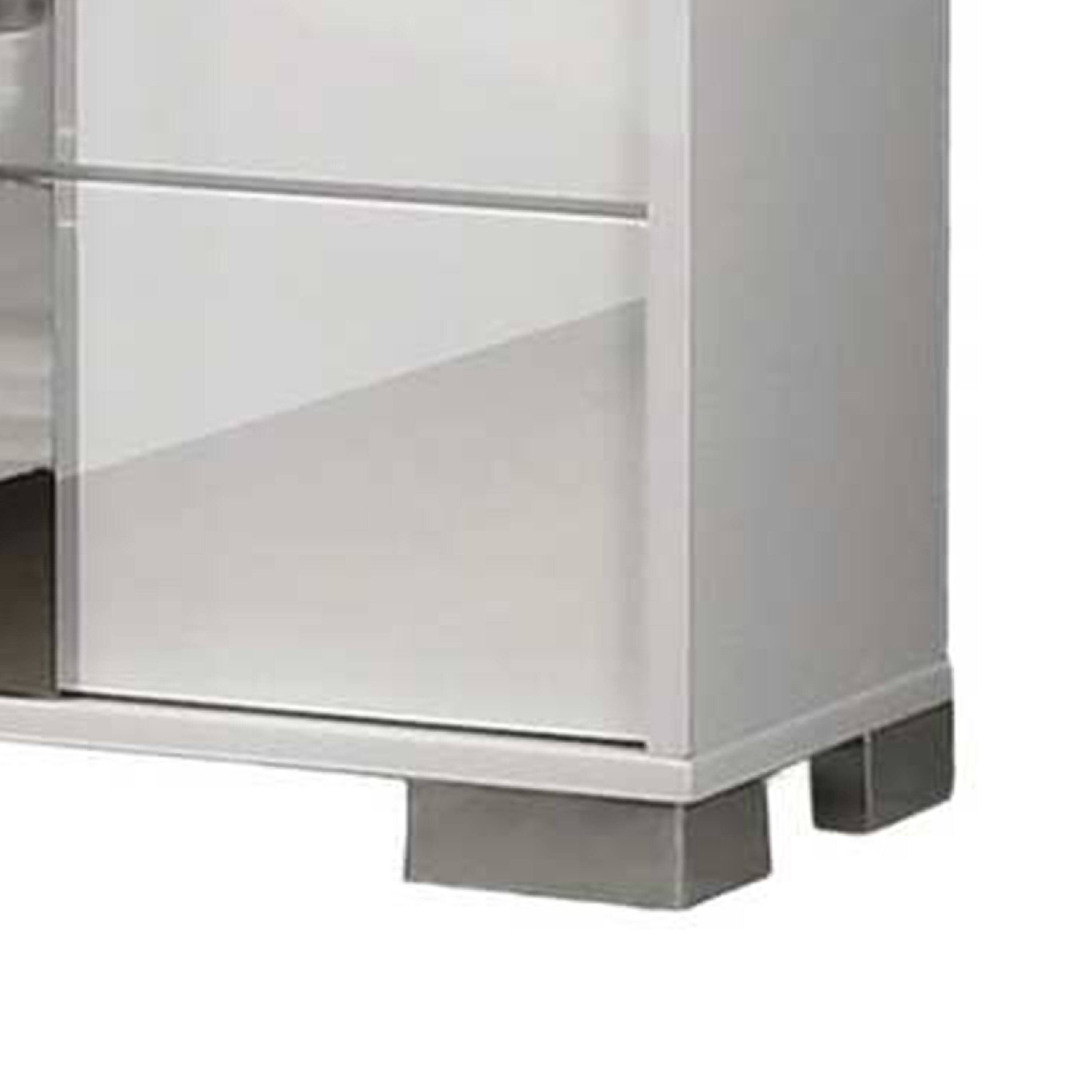 Alt View 3. Manhattan Lane - Suni Nightstand, Glossy White Wood with UV Finish, 2 Drawers, 24 Inch - White, Chrome.