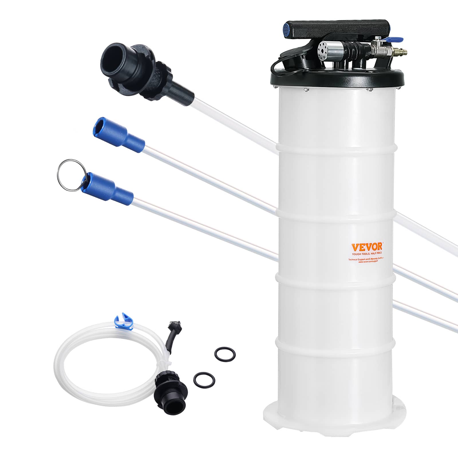 VEVOR - Fluid Extractor, 1.74 Gallons (6.5 Liters), Pneumatic/Manual Oil Changer Vacuum Fluid Extractor with Dipstick - White;Black