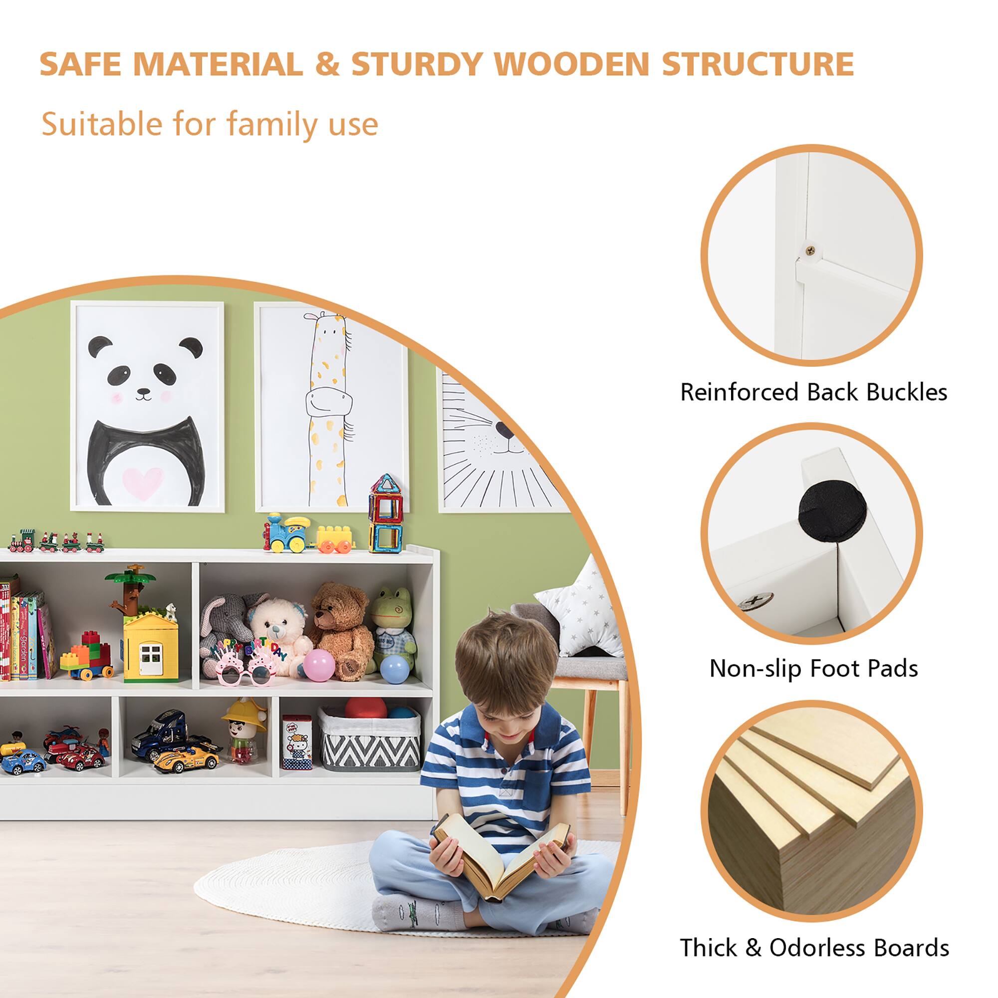 SAFE MATERIAL & STURDY WOODEN STRUCTURE Suitable for family use Reinforced Back Buckles Non-slip Foot Pads Thick & Odorless Boards