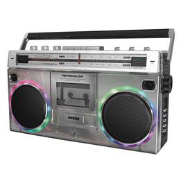 IONI - Ion Retroglowxus Retro Glow Bluetooth Cassette/radio Boom Box With Led Lights, Translucent - Silver