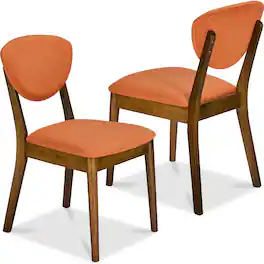 Best Choice Products - 2-Piece Mid-Century Modern Wood & Upholstered Dining Chair Set - Walnut/Burnt Orange