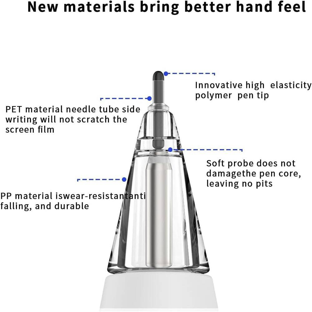 New materials bring better hand feel

- PET material needle tube side writing will not scratch the screen film
- Innovative high elasticity polymer pen tip
- PP material is wear-resistant, anti-falling, and durable
- Soft probe does not damage the pen core, leaving no pits