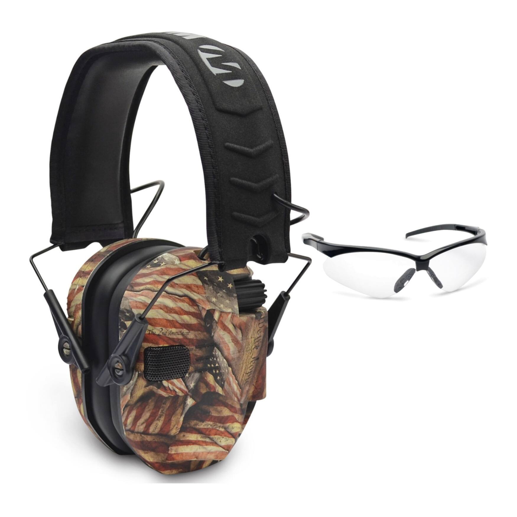 Walkers - Walker’s Razor Slim Electronic Muff (American Flag) and Shooting Glasses (Clear) - Brown