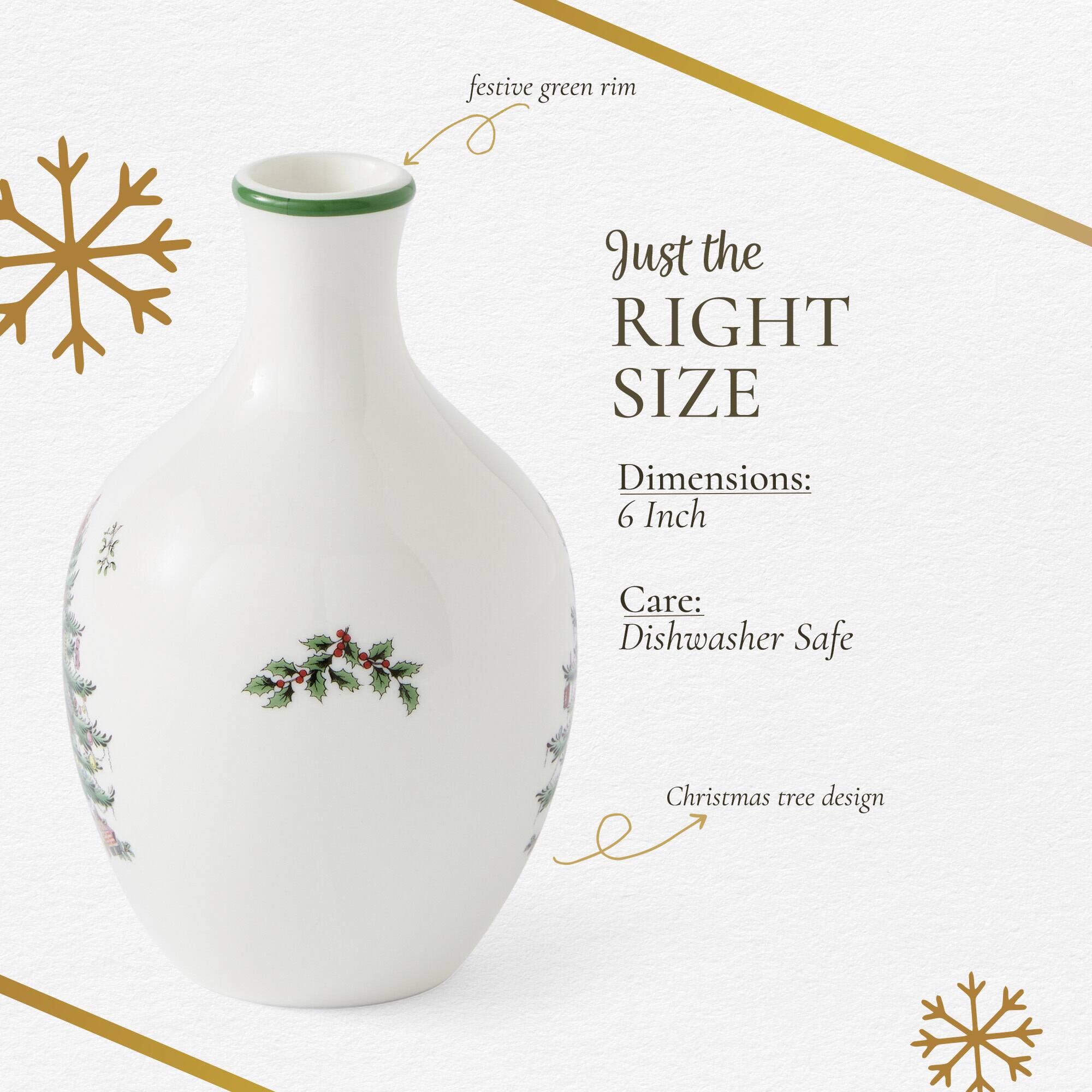 festive green rim

Just the RIGHT SIZE

Dimensions: 6 Inch

Care: Dishwasher Safe

Christmas tree design