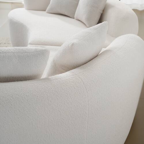 Alt View 2. Anysun - Curved 4-Seat Grey Teddy Velvet Sofa - Full Compression Sponge, No Assembly, Compact for Small Spaces & Apartments - White.