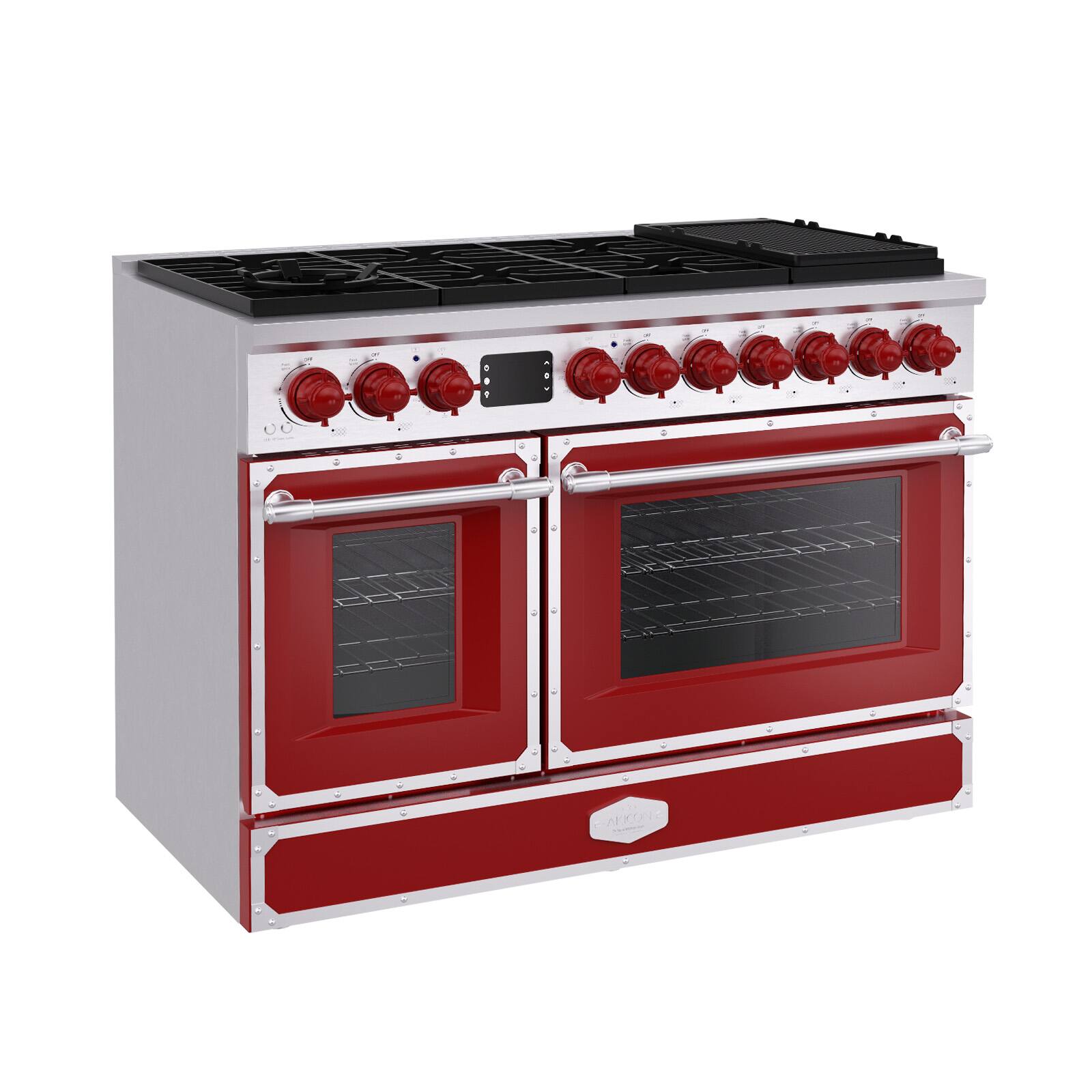 Front. Akicon - Akicon 6.7 Cu.ft Freestanding Gas Rapid Convection Range with 8 Sealed Burners and Cast Iron Grates in Flame Red - Flame Red.