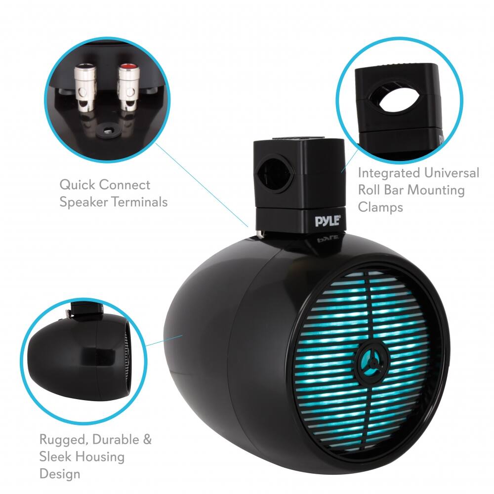- Quick Connect Speaker Terminals
- Integrated Universal Roll Bar Mounting Clamps
- Rugged, Durable & Sleek Housing Design