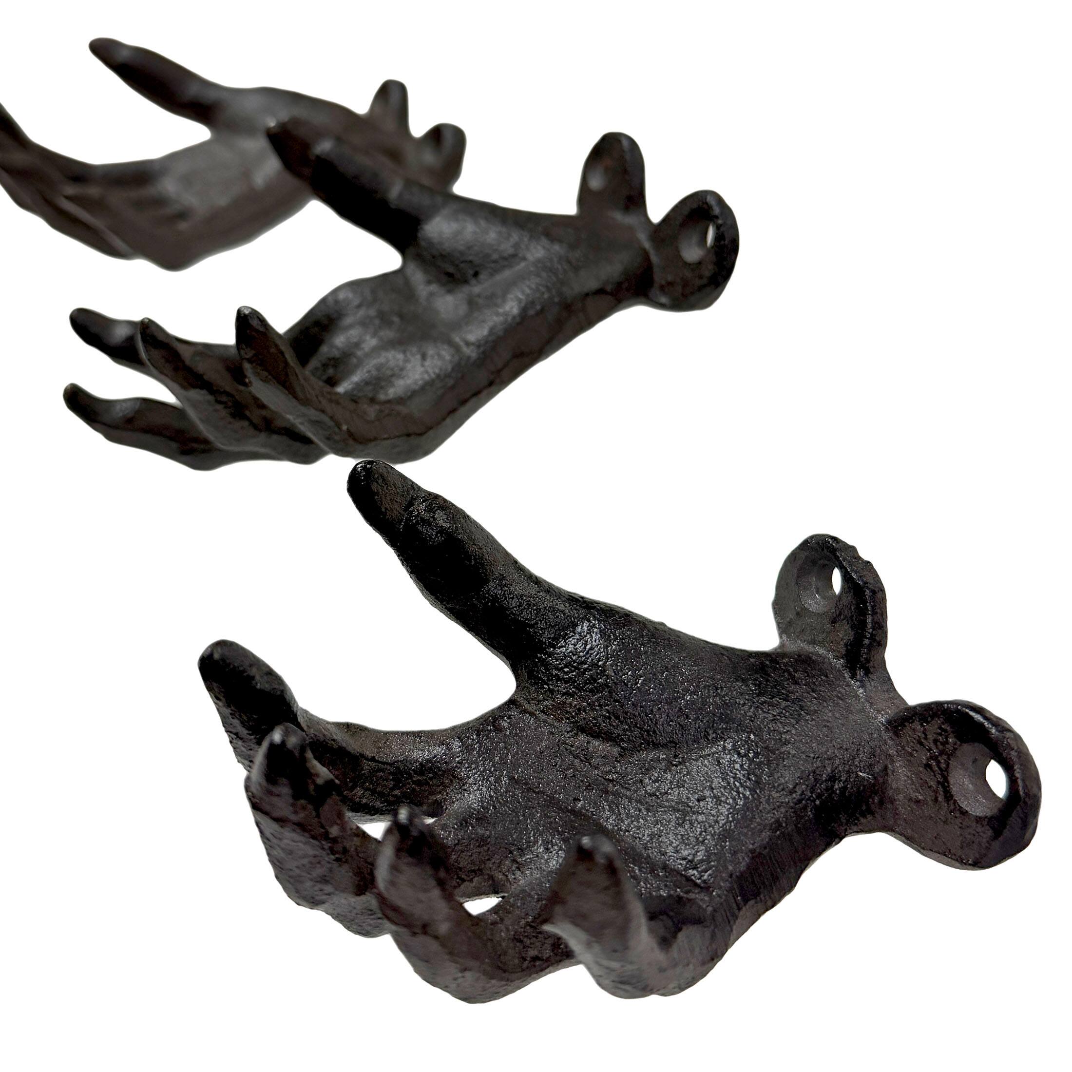 Alt View 2. Zeckos - Set of 3 Cast Iron Creepy Hand Wall Hooks Gothic Decor Distressed Black - Black.