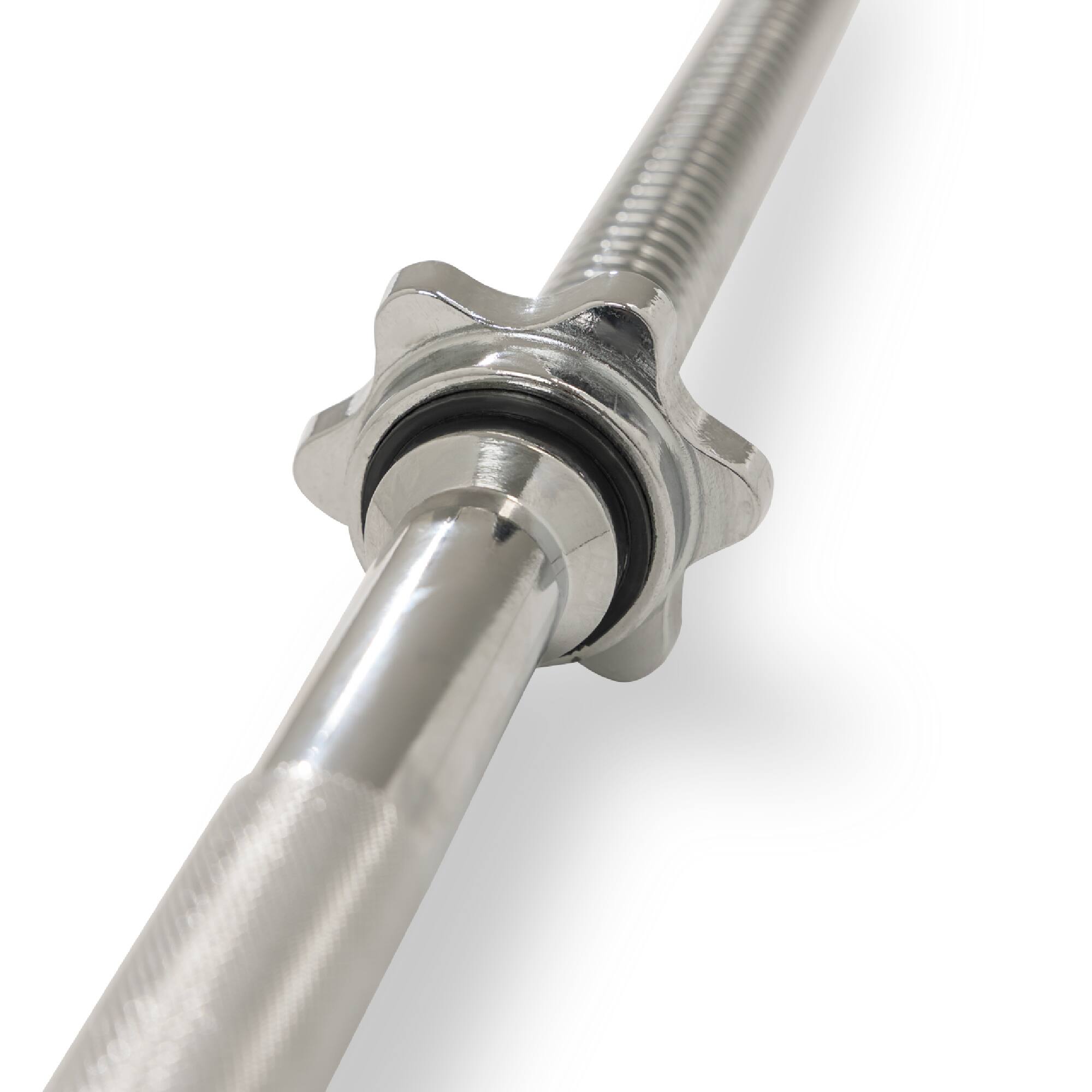 Left. Sunny Health & Fitness - 60" Standard Barbell with Star-lock collars, 300 lbs weight capacity - Silver.