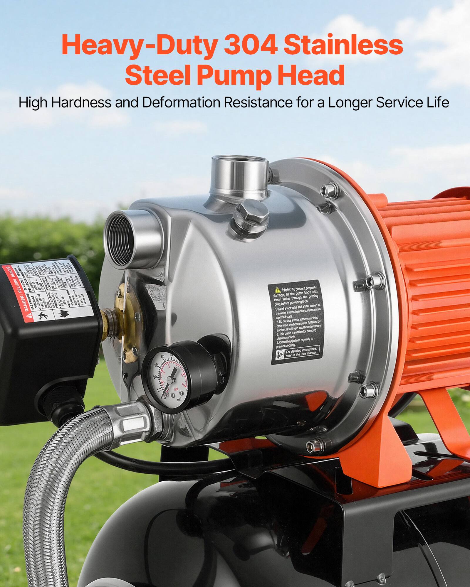 Heavy-Duty 304 Stainless Steel Pump Head High Hardness and Deformation Resistance for a Longer Service Life

DANGER TEXIUM PELIGNO DANGER MAZARDOUS A

PAVILORE

Note: body with damage, to puno water though N priming clean pug before powering 1 be be rop: pinal the Co. too by mulry Insufficient suctor, 100ut only Cleam Fat parated INSTACIONS = PM