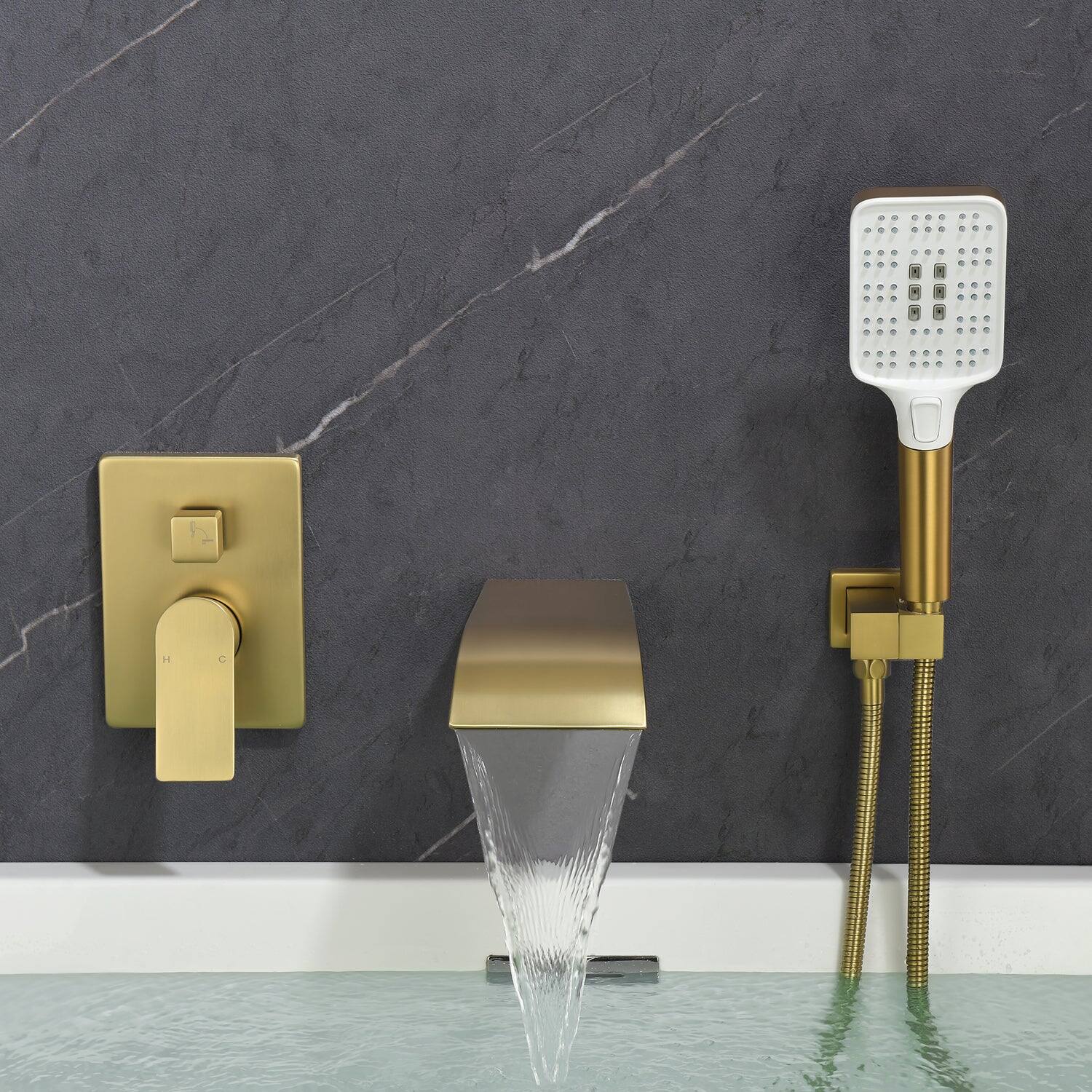 Alt View 7. Boyel Living - Wall Mount Single Handle 3 Spray Tub and Shower Faucet with Handheld Shower in Brushed Gold Valve Included - Brushed Gold.