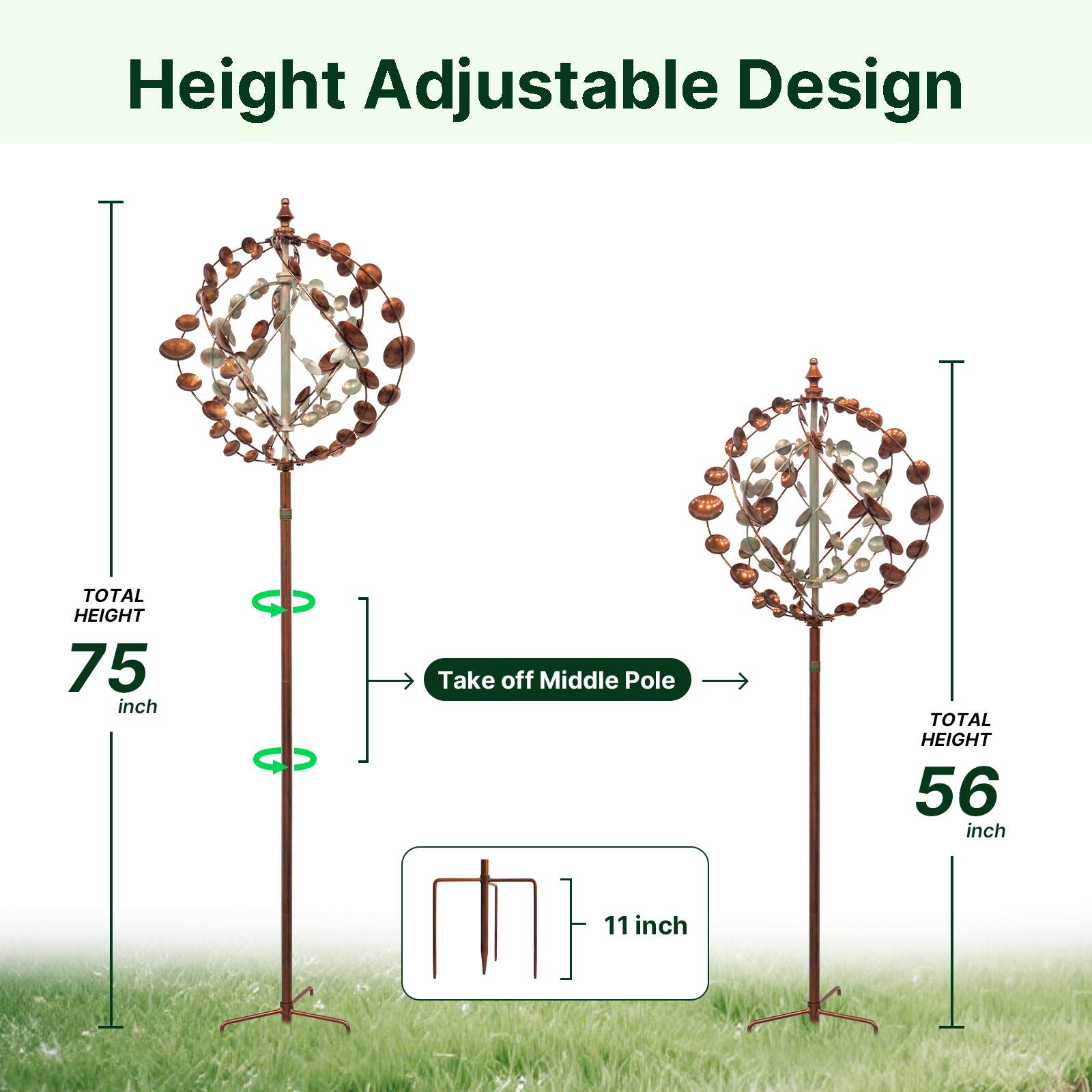 Height Adjustable Design

- TOTAL HEIGHT 75 inch
- Take off Middle Pole
- TOTAL HEIGHT 56 inch
- 11 inch