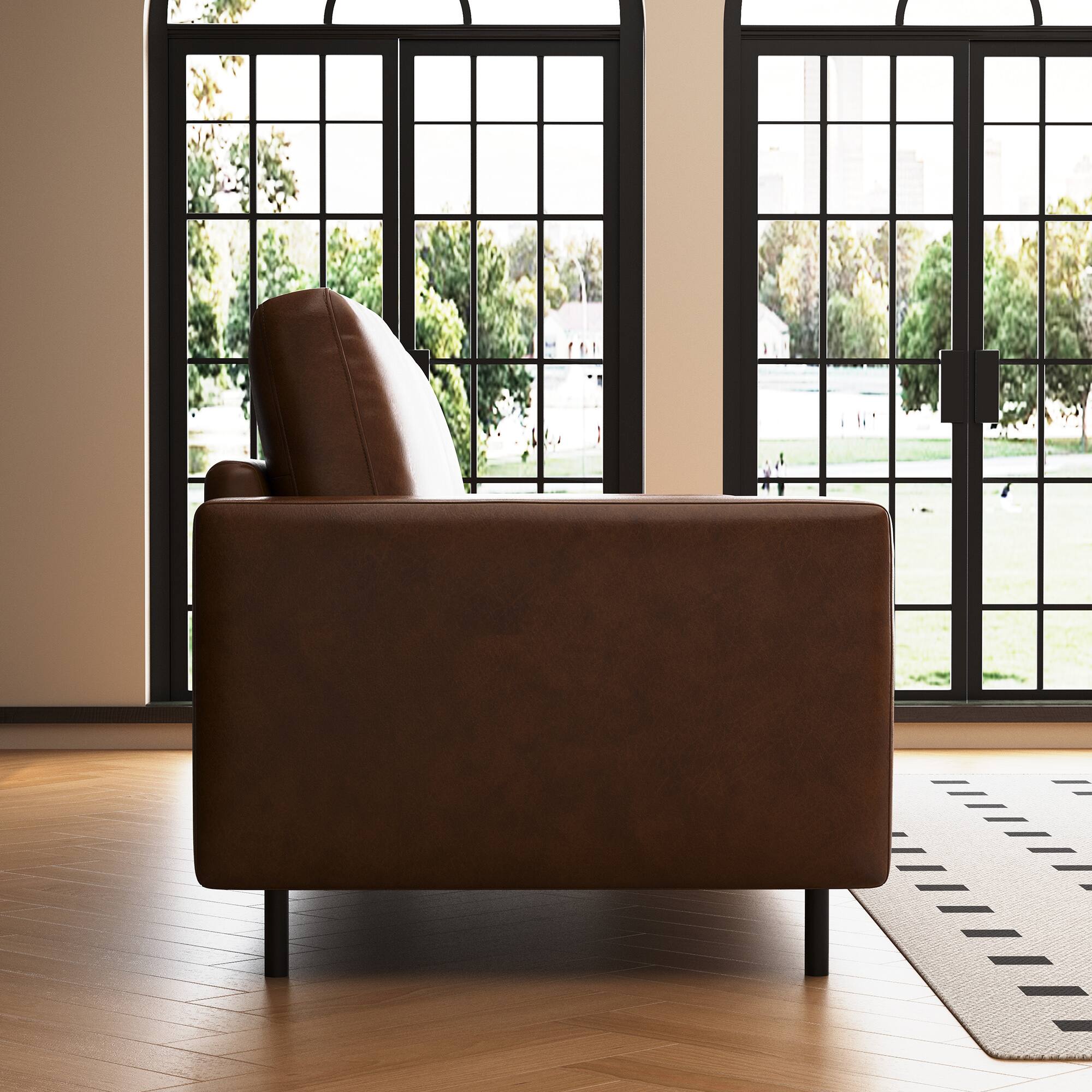 Alt View 2. luck idea - 80.31" Vintage High-End Oil-Waxed Leather Sofa with Solid Frame for Living Room - Brown.