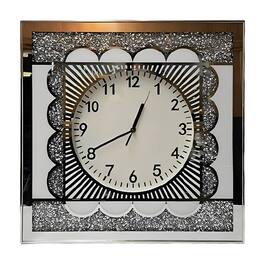 FC Design - 19"H Metallic Silver & White Modern Abstract Square Wall Clock - Multicolor