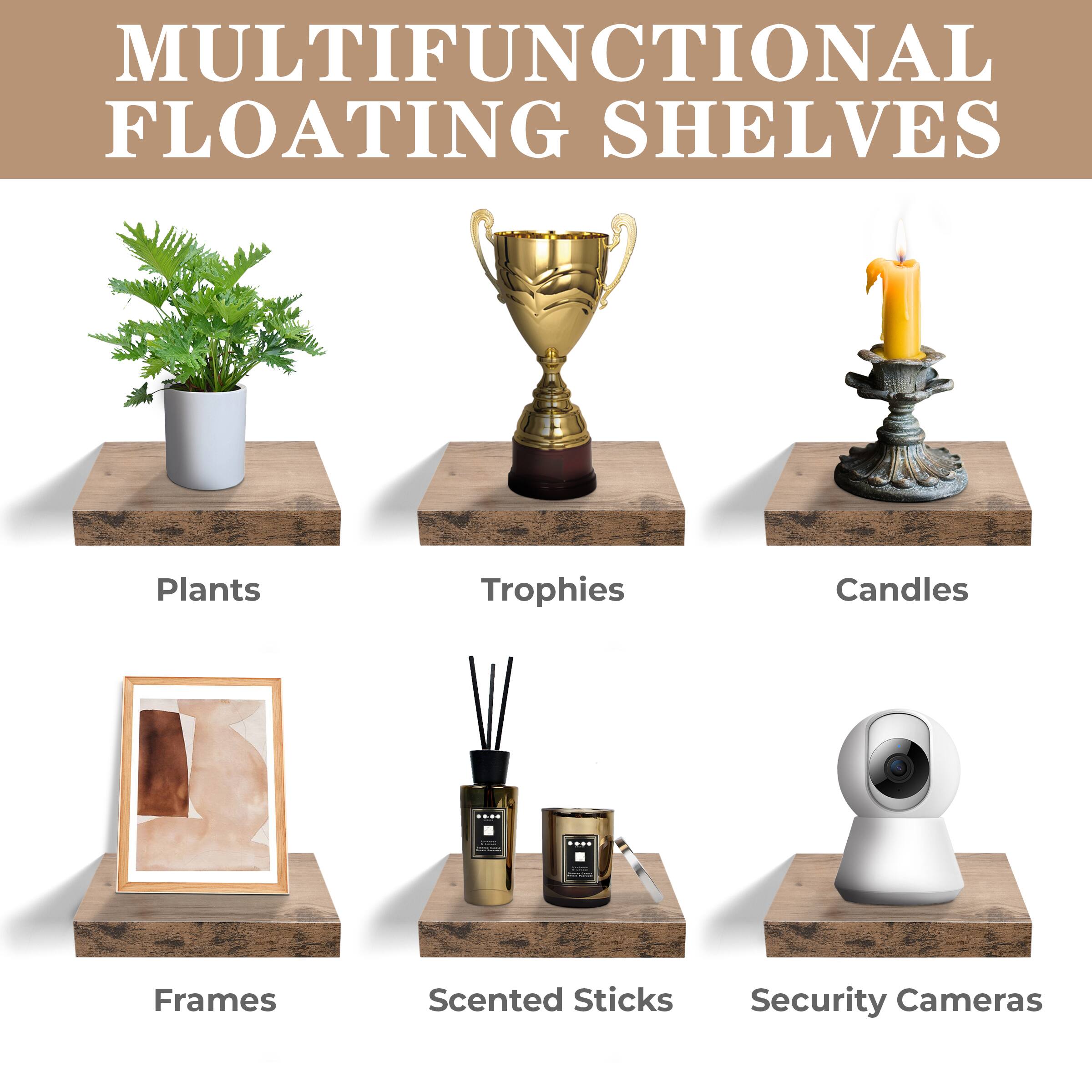 MULTIFUNCTIONAL FLOATING SHELVES Plants Trophies Candles Frames Scented Sticks Security Cameras