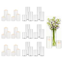 VEVOR - Pillar Candles and Glass Vases Set 36 Pcs, Clear Cylinder Hurricane Candle Holders for Wedding Centerpieces, Tall Vase - Transparent White