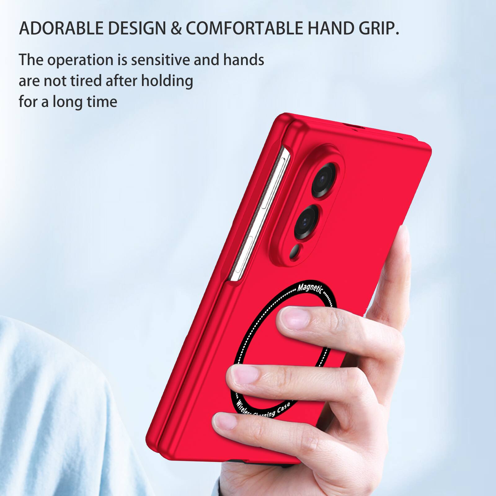 ADORABLE DESIGN & COMFORTABLE HAND GRIP.  
The operation is sensitive and hands are not tired after holding for a long time.  

Magnetic Wireless Charging Case