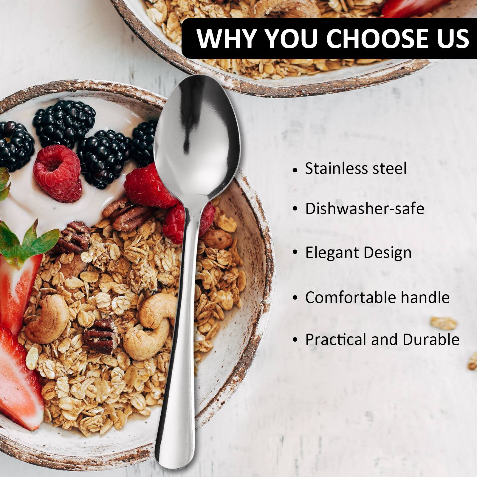 WHY YOU CHOOSE US

- Stainless steel
- Dishwasher-safe
- Elegant Design
- Comfortable handle
- Practical and Durable