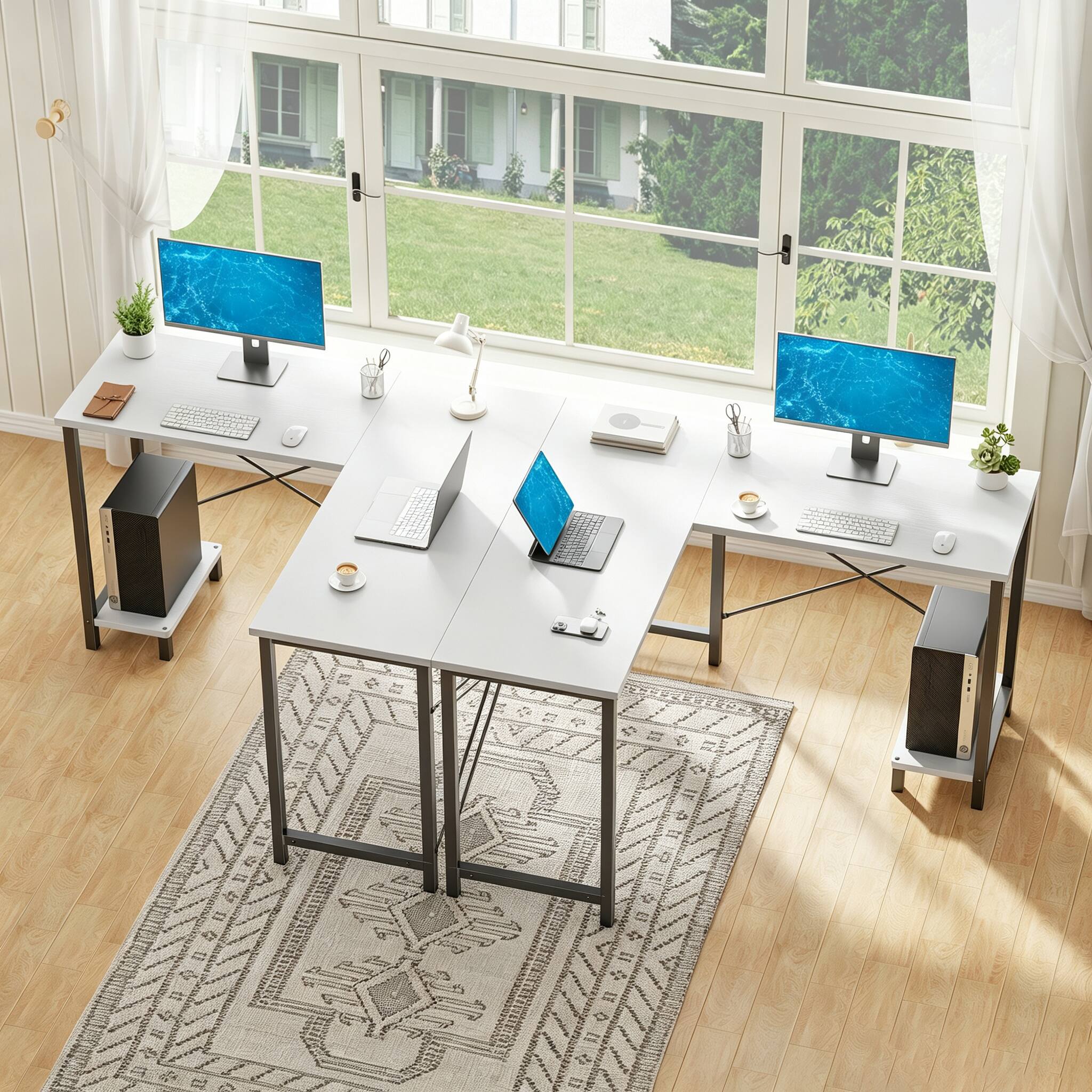 Alt View 4. Bestier - 49in L Shaped Desk, Computer Desk Corner Desks Gaming Desk PC Table for Home Office Workstation - White.