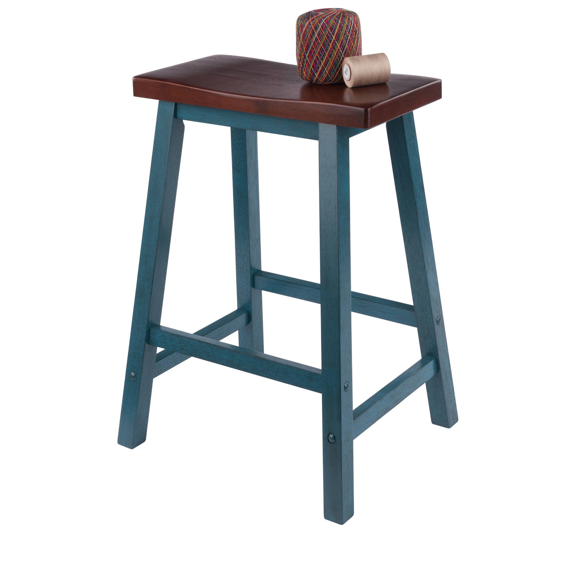 Alt View 5. Winsome Wood - Satori Saddle Seat Counter Stool - Walnut/Rustic Teal.