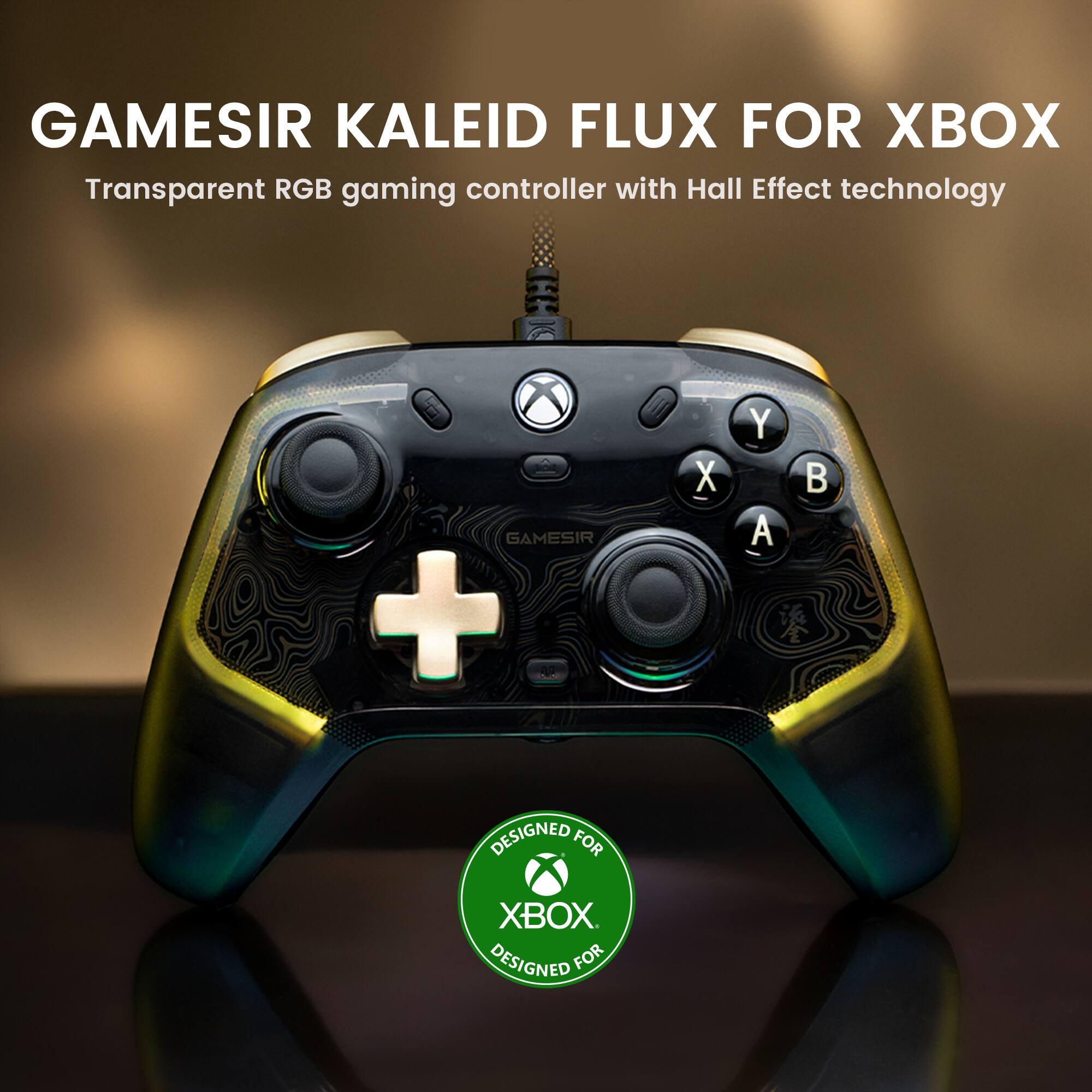 GAMESIR KALEID FLUX FOR XBOX  
Transparent RGB gaming controller with Hall Effect technology  

DESIGNED FOR XBOX